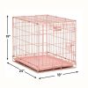 Folding Metal Dog Cage, Dividers, Floor Protector Feet, Leak Proof Dog Tray, 24L x 18W x 19H, Pink (Small)