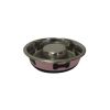 Slow Feeder Spill Proof Pet Bowl with Rubber Base and Bone Design; Pink and Black