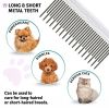 Pet Comb with Long & Short Stainless Steel Teeth for Removing Matted Fur; Knots & Tangles â€šÃ„Ã¬ Detangler Tool Accessories for Safe & Gentle DIY Dog & C