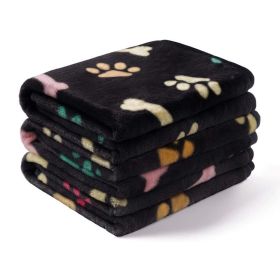 Pet Blanket Dog Cat Pad Warm Blanket Confetti Bone Dog's Paw Blanket (Option: Black-70*80CM)